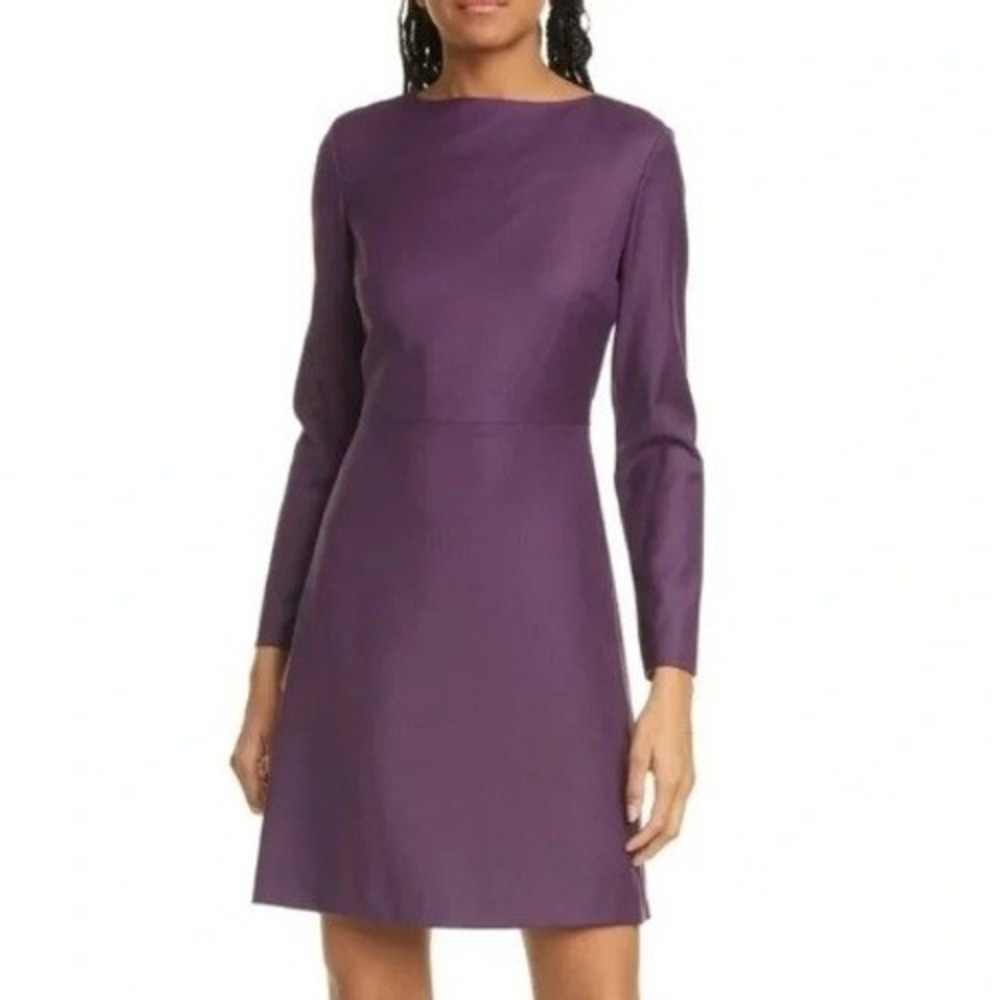 THEORY 100% Wool Kamillina Sleek Flannel Dress Plum‎ Purple Women Size 4 Office